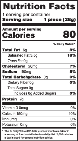 Nutrition facts for 1 oz. LMPS