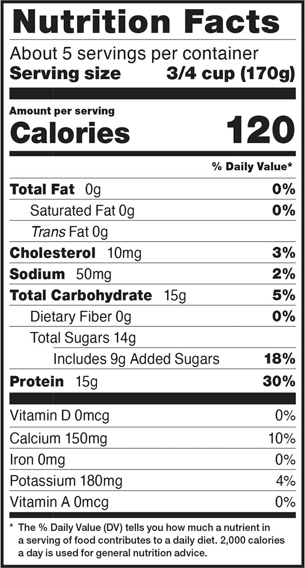 Nutrition facts for 2 LB. Nonfat Vanilla