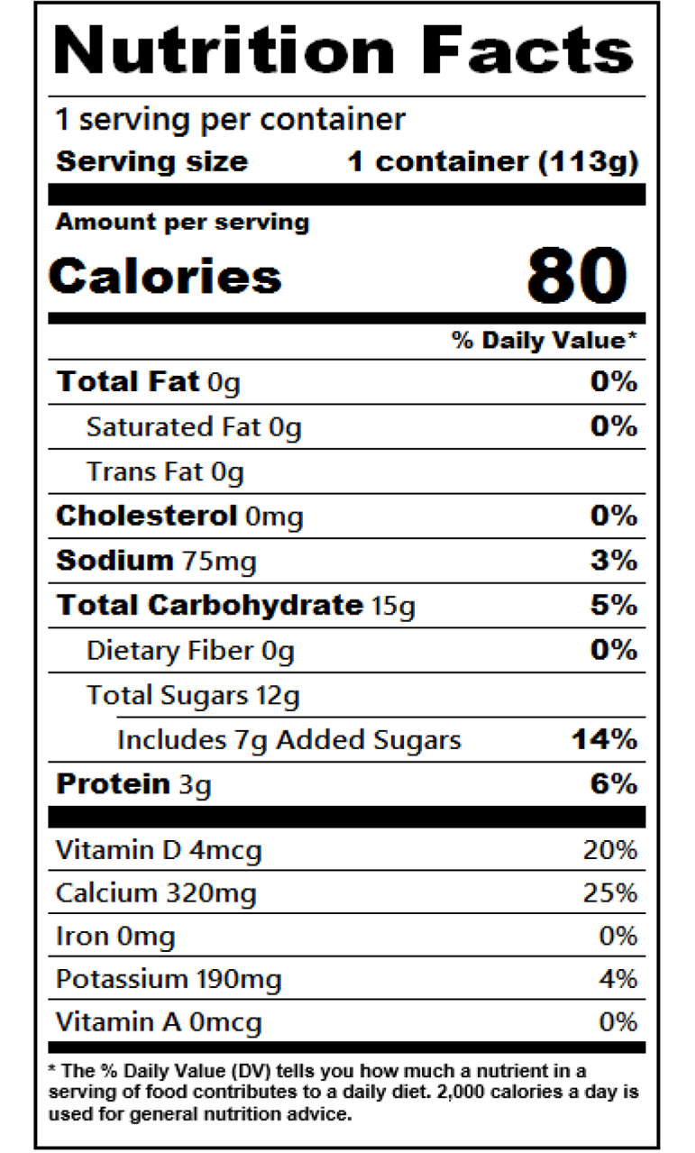 Nutrition facts for 4 oz. Cherry Vanilla Nonfat