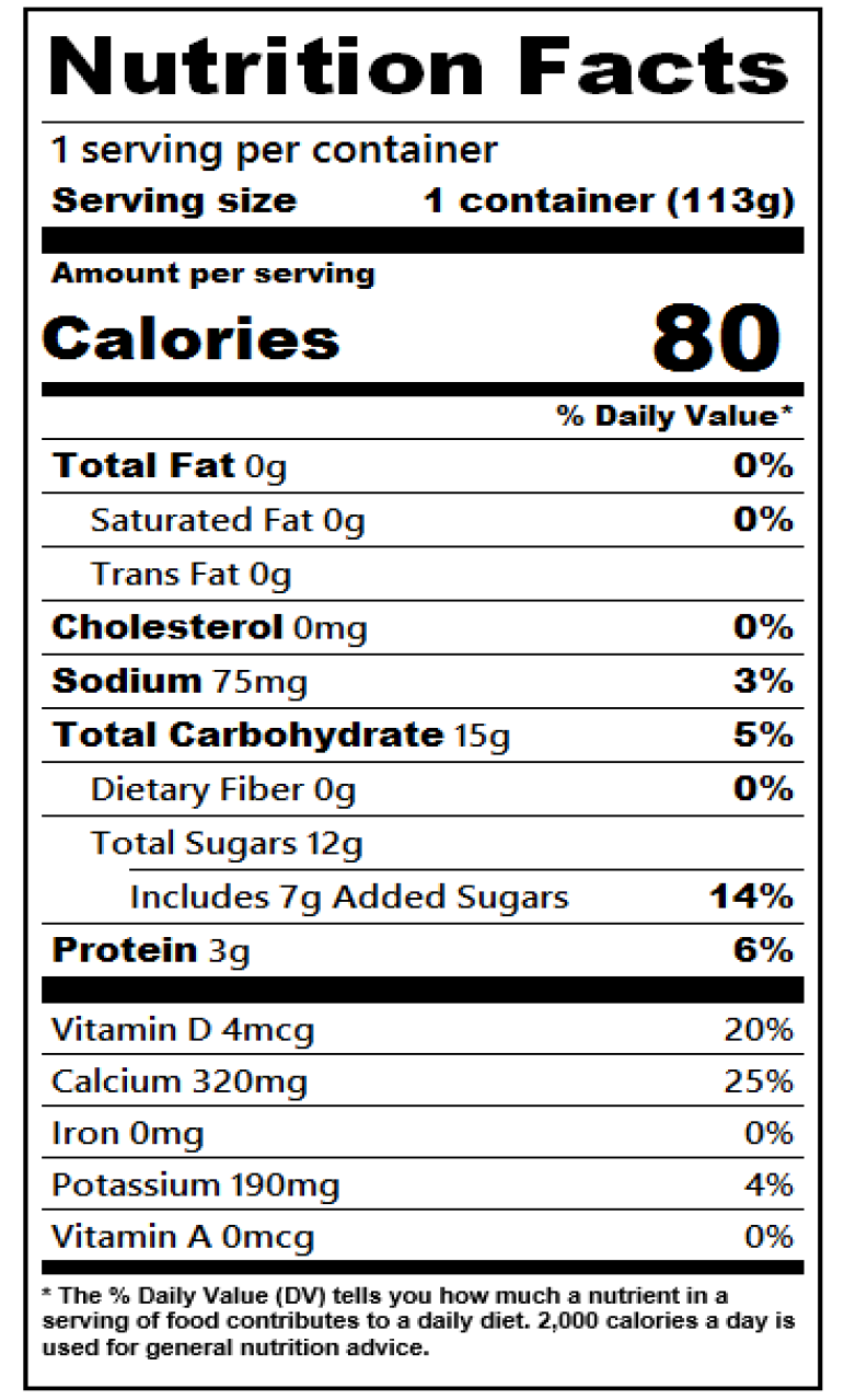 Nutrition facts for 4 oz. Classic Vanilla Nonfat