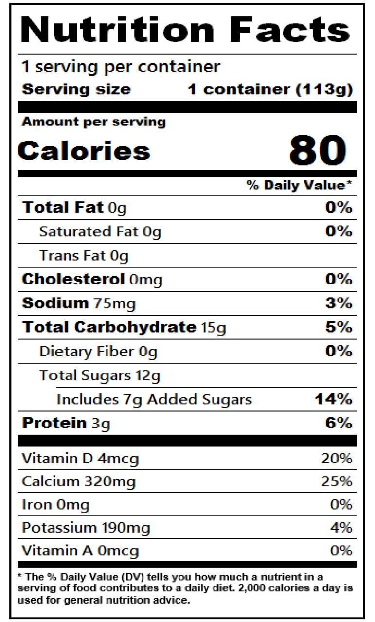 Nutrition facts for 4 oz. Country Peach Nonfat