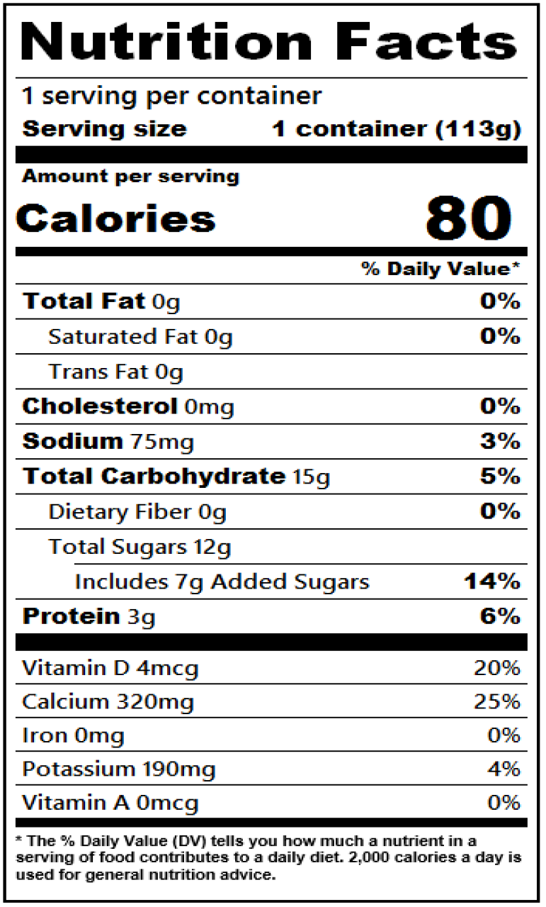 Nutrition facts for 4 oz. Mountain Blueberry Nonfat