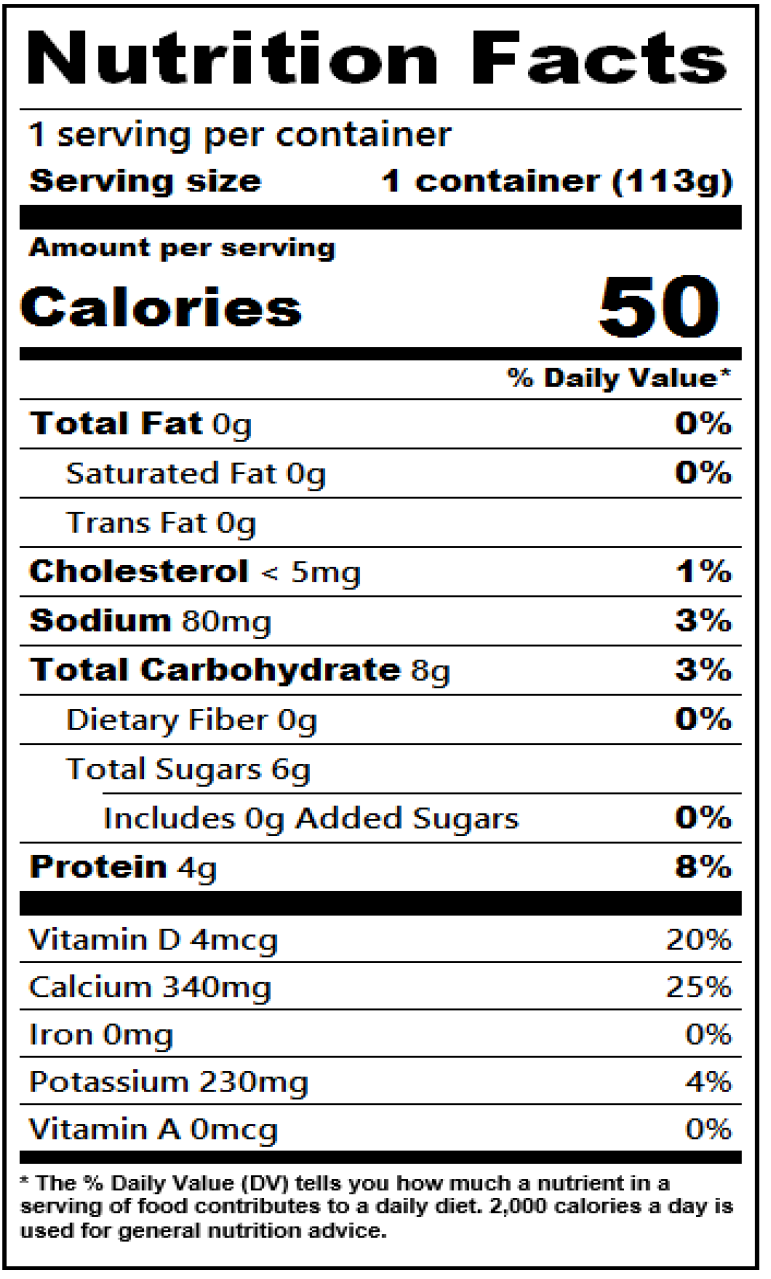 Nutrition facts for 4 oz. Plain Nonfat