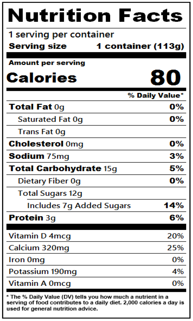 Nutrition facts for 4 oz. Sweet Strawberry Nonfat