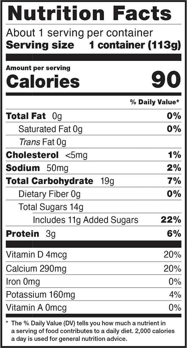 Nutrition facts for 4 OZ. Vanilla