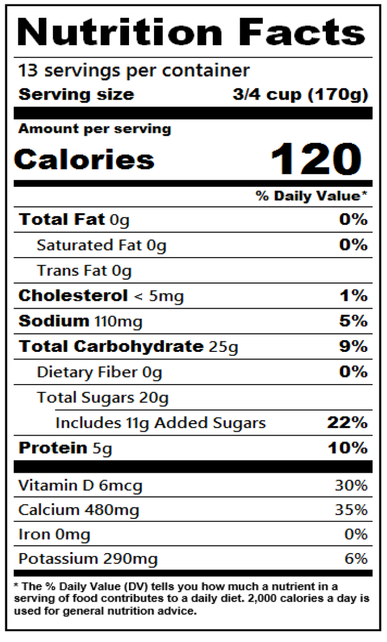 Nutrition facts for 5 lb. Classic Vanilla Nonfat