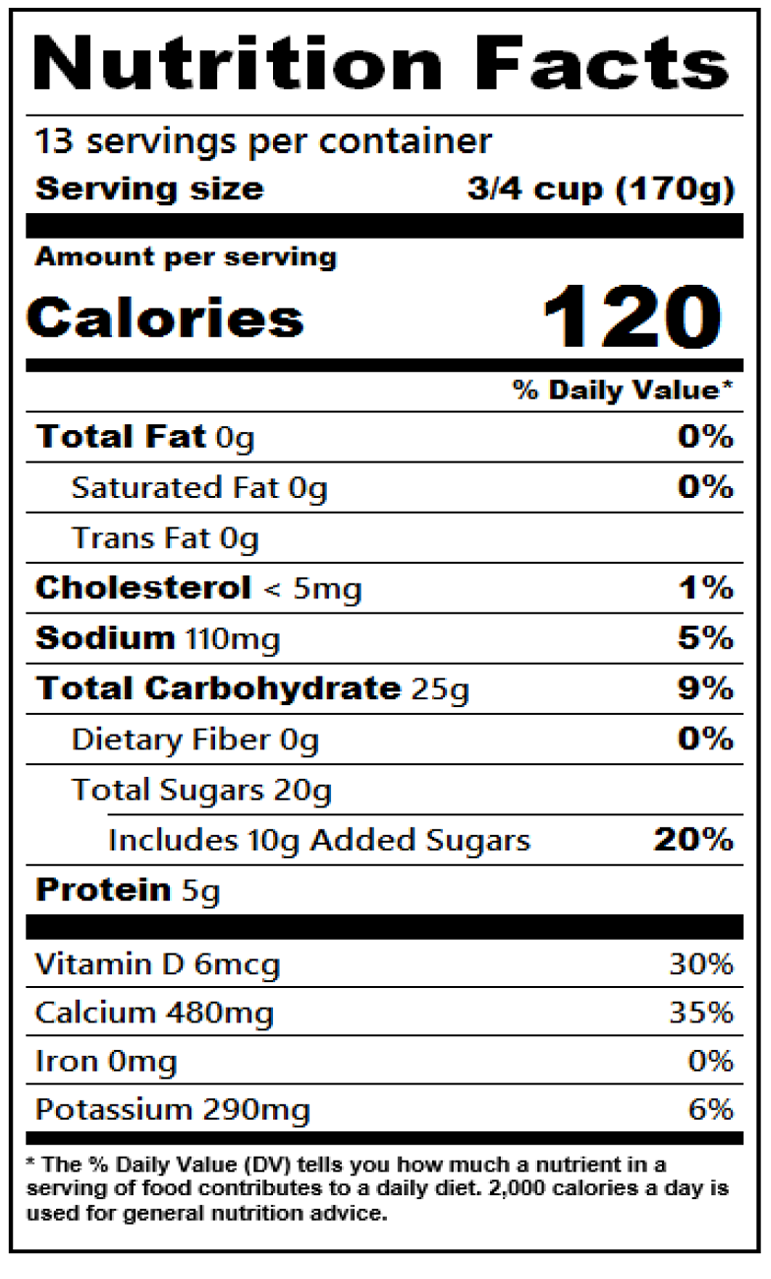 Nutrition facts for 5 lb. Mountain Blueberry Nonfat