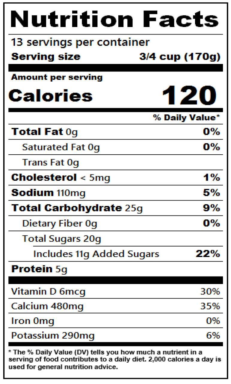 Nutrition facts for 5 lb. Sweet Strawberry Nonfat