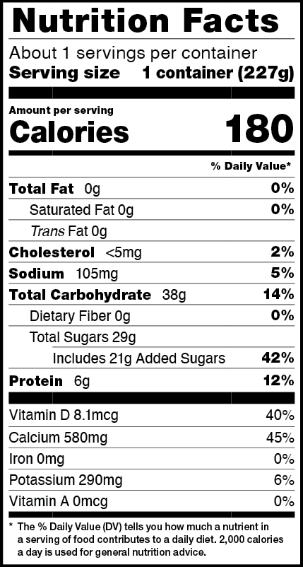 Nutrition facts for 8 OZ. Peach
